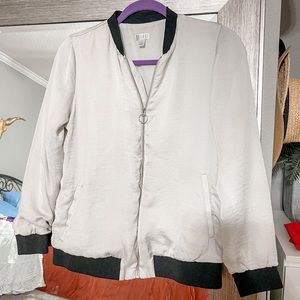 Spense Grey Satin Look Bomber Jacket Black Trim S